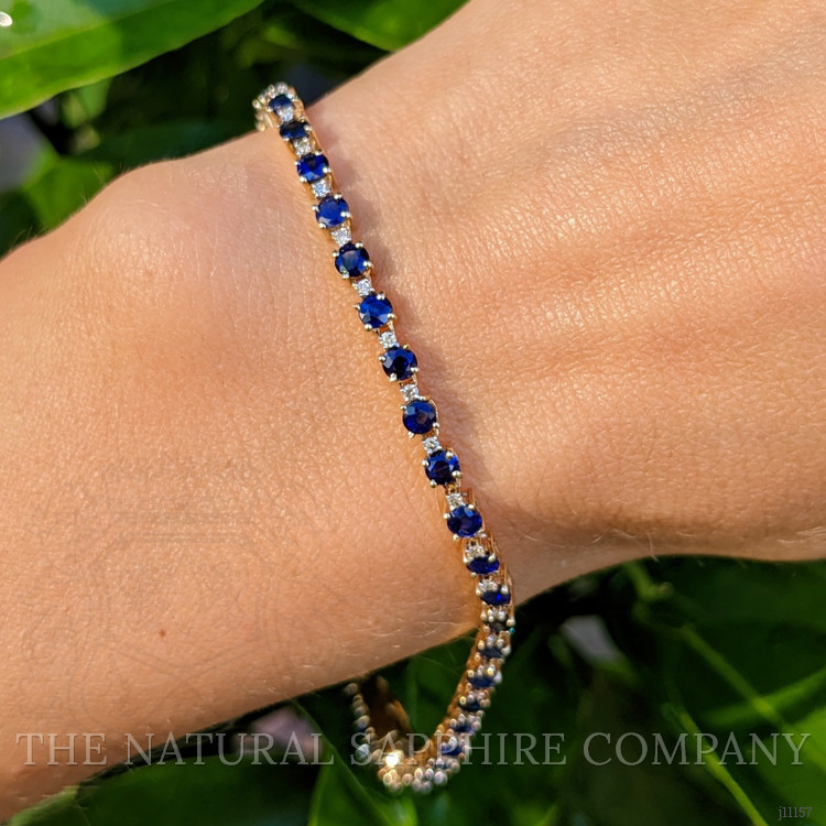 4.70 Ct.Tw. Blue Sapphire and Natural Diamond Tennis/Line Bracelet, 14K Yellow Gold