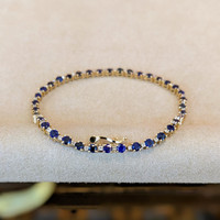 4.70 Ct.Tw. Blue Sapphire and Natural Diamond Tennis/Line Bracelet, 14K Yellow Gold Image