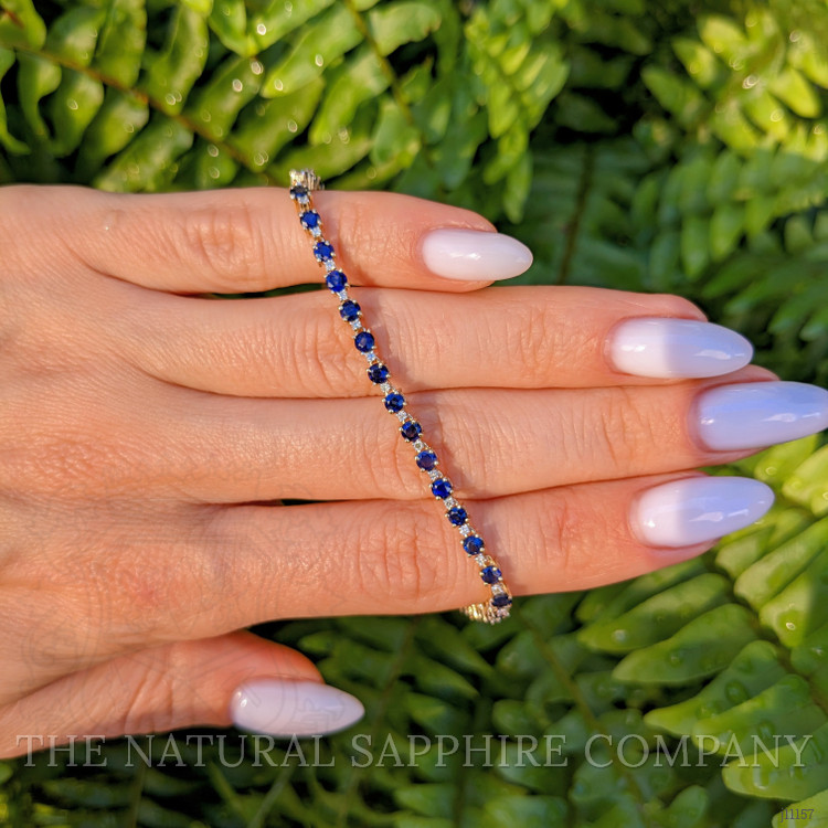 4.70 Ct.Tw. Blue Sapphire and Natural Diamond Tennis/Line Bracelet, 14K Yellow Gold