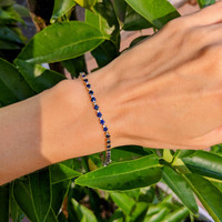 4.70 Ct.Tw. Blue Sapphire and Natural Diamond Tennis/Line Bracelet, 14K Yellow Gold Life Style