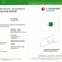 4.10 Ct. Emerald Natural Diamond Three Stone Ring, Platinum & 14K Yellow Scan Report