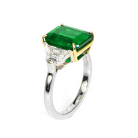 4.10 Ct. Emerald Natural Diamond Three Stone Ring, Platinum & 14K Yellow Image