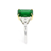4.10 Ct. Emerald Natural Diamond Three Stone Ring, Platinum & 14K Yellow Image