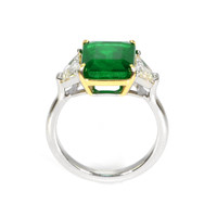 4.10 Ct. Emerald Natural Diamond Three Stone Ring, Platinum & 14K Yellow Image