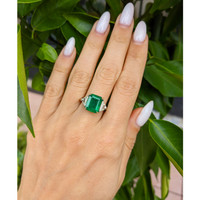 4.10 Ct. Emerald Natural Diamond Three Stone Ring, Platinum & 14K Yellow Life Style
