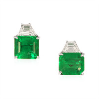 5.34 Ct.Tw. Emerald Natural Diamond Studs Earrings, Platinum 950 Video