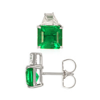 5.34 Ct.Tw. Emerald Natural Diamond Studs Earrings, Platinum 950 Image