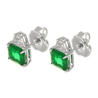 5.34 Ct.Tw. Emerald Natural Diamond Studs Earrings, Platinum 950 Image
