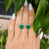 5.34 Ct.Tw. Emerald Natural Diamond Studs Earrings, Platinum 950 Life Style