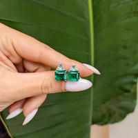 5.34 Ct.Tw. Emerald Natural Diamond Studs Earrings, Platinum 950 Life Style