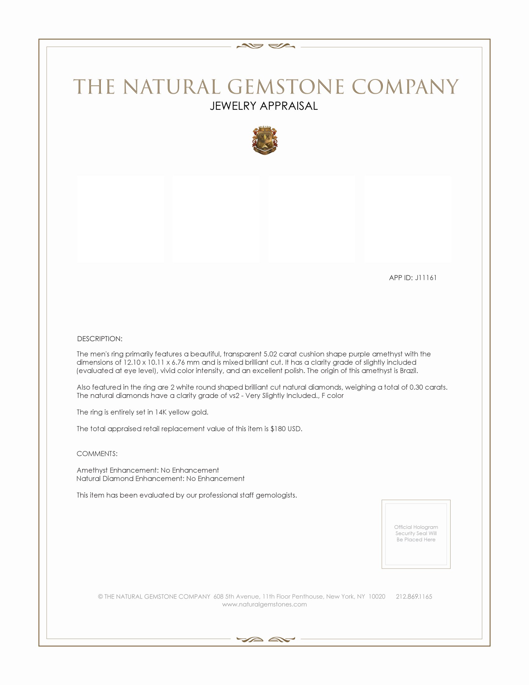 5.02 Ct. Amethyst Natural Diamond Men's Ring, 14K Yellow Gold