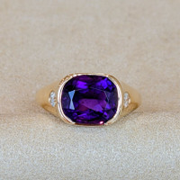 5.02 Ct. Amethyst Natural Diamond Men's Ring, 14K Yellow Gold Image
