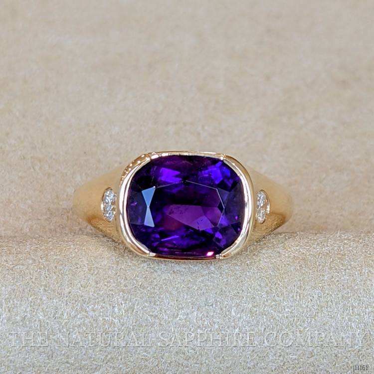 5.02 Ct. Amethyst Natural Diamond Men's Ring, 14K Yellow Gold