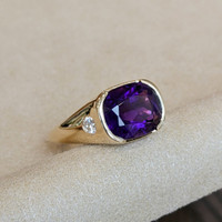 5.02 Ct. Amethyst Natural Diamond Men's Ring, 14K Yellow Gold Image