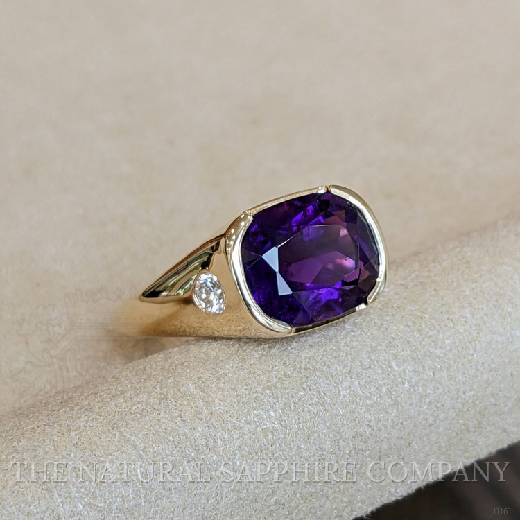 5.02 Ct. Amethyst Natural Diamond Men's Ring, 14K Yellow Gold