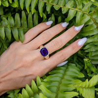 5.02 Ct. Amethyst Natural Diamond Men's Ring, 14K Yellow Gold Life Style