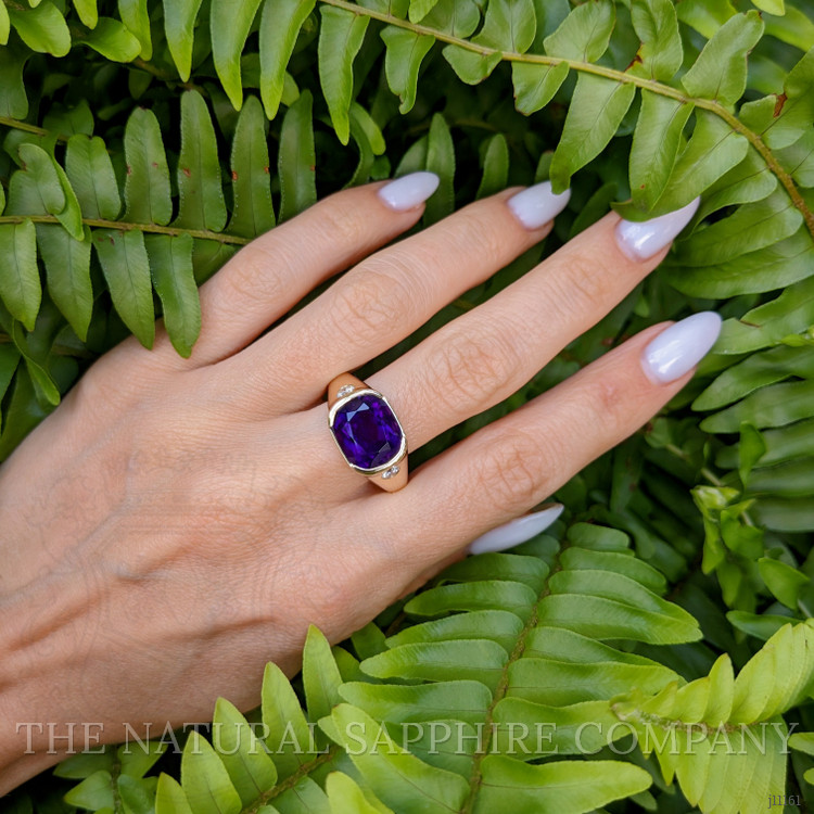 5.02 Ct. Amethyst Natural Diamond Men's Ring, 14K Yellow Gold