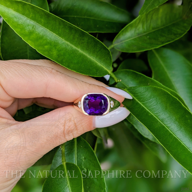 5.02 Ct. Amethyst Natural Diamond Men's Ring, 14K Yellow Gold