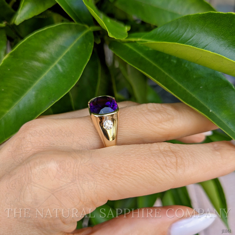 5.02 Ct. Amethyst Natural Diamond Men's Ring, 14K Yellow Gold