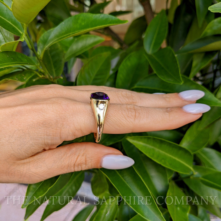 5.02 Ct. Amethyst Natural Diamond Men's Ring, 14K Yellow Gold