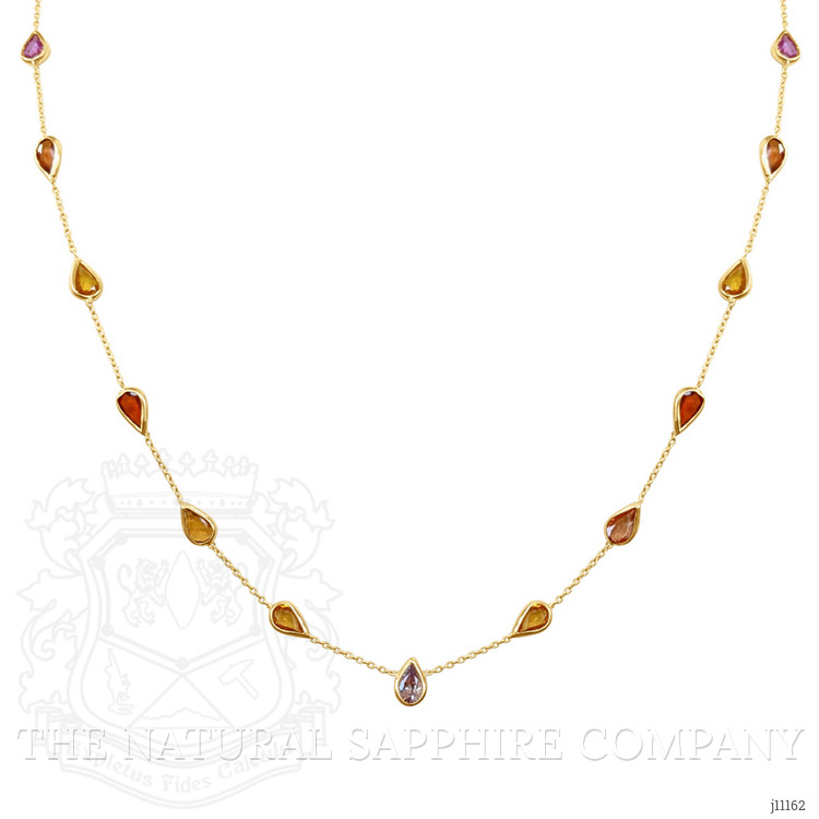 7.03 Ct. Multi Color Sapphire Bezel Necklace, 14K Yellow Gold