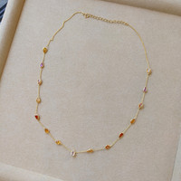 7.03 Ct. Multi Color Sapphire Bezel Necklace, 14K Yellow Gold Image