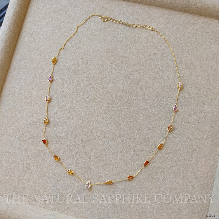 7.03 Ct. Multi Color Sapphire Bezel Necklace, 14K Yellow Gold