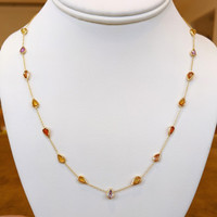 7.03 Ct. Multi Color Sapphire Bezel Necklace, 14K Yellow Gold Image