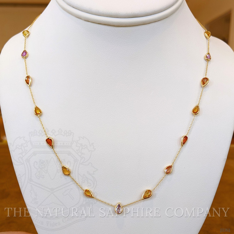 7.03 Ct. Multi Color Sapphire Bezel Necklace, 14K Yellow Gold