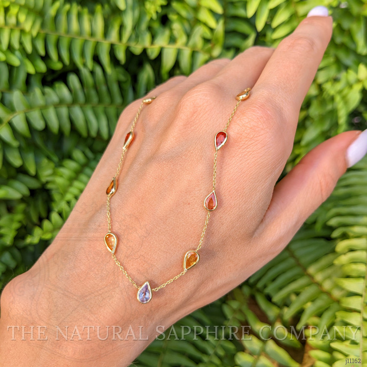 7.03 Ct. Multi Color Sapphire Bezel Necklace, 14K Yellow Gold