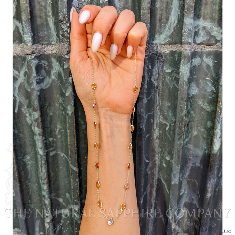 7.03 Ct. Multi Color Sapphire Bezel Necklace, 14K Yellow Gold