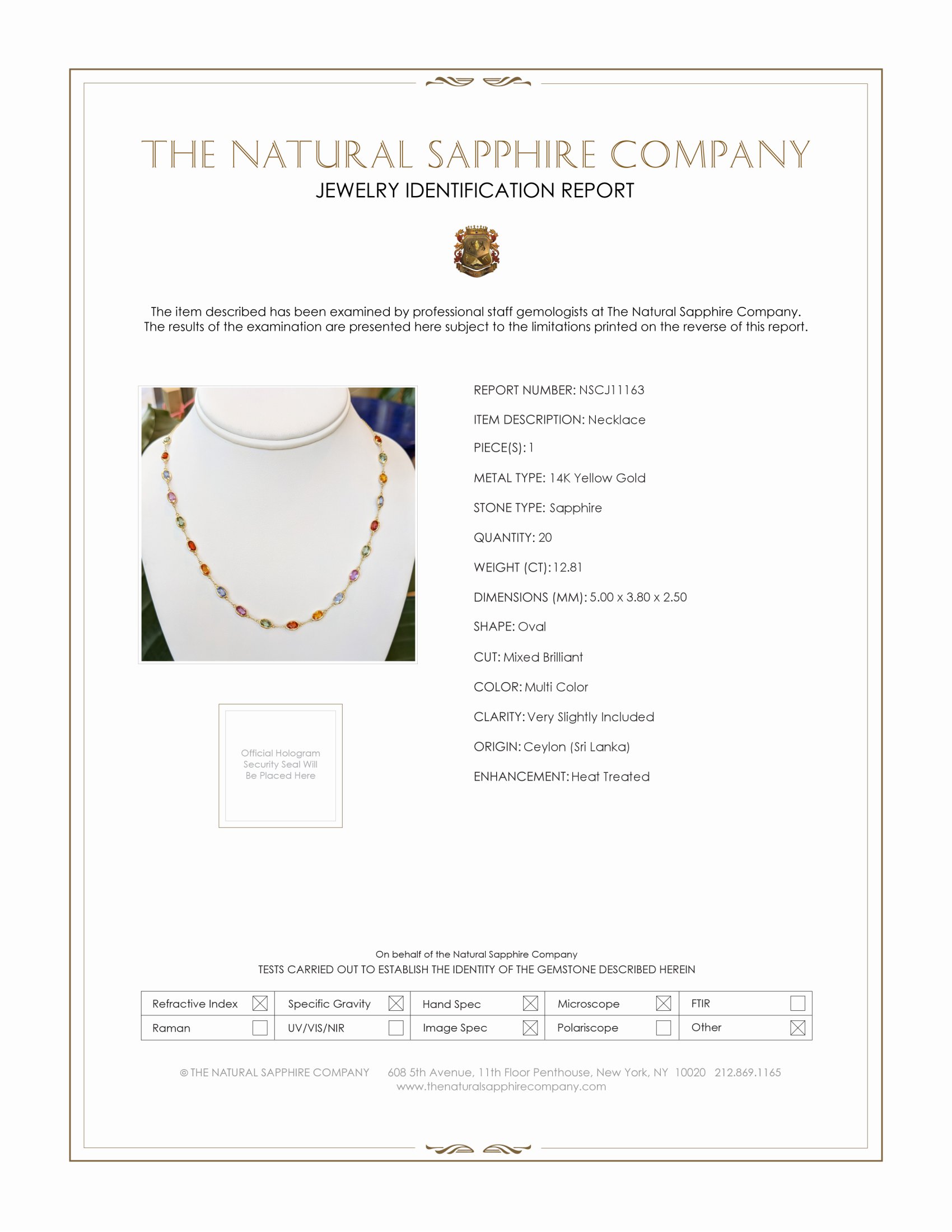 12.81 Ct. Multi Color Sapphire Bezel Necklace, 14K Yellow Gold