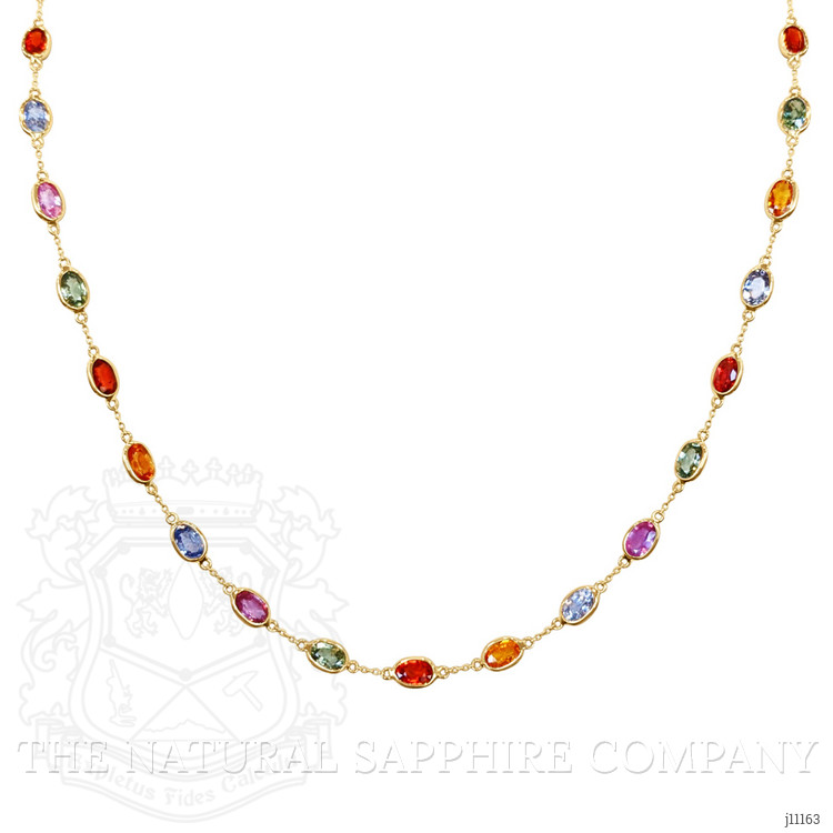 12.81 Ct. Multi Color Sapphire Bezel Necklace, 14K Yellow Gold