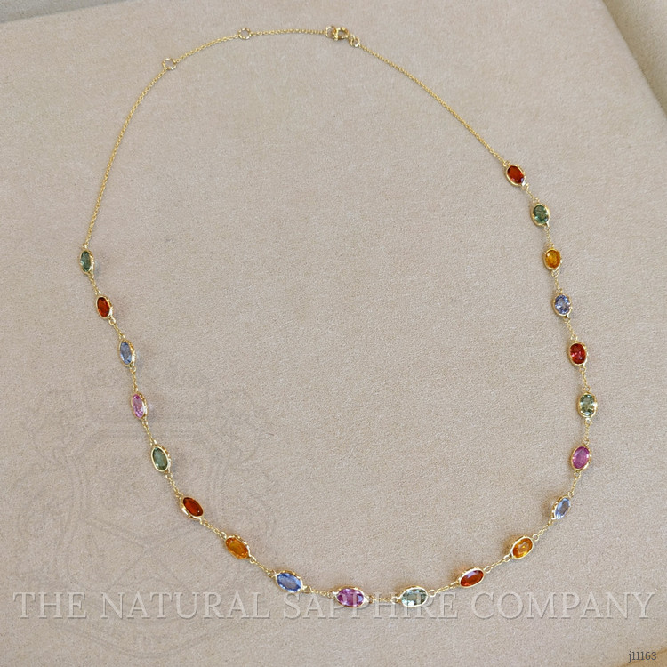 12.81 Ct. Multi Color Sapphire Bezel Necklace, 14K Yellow Gold