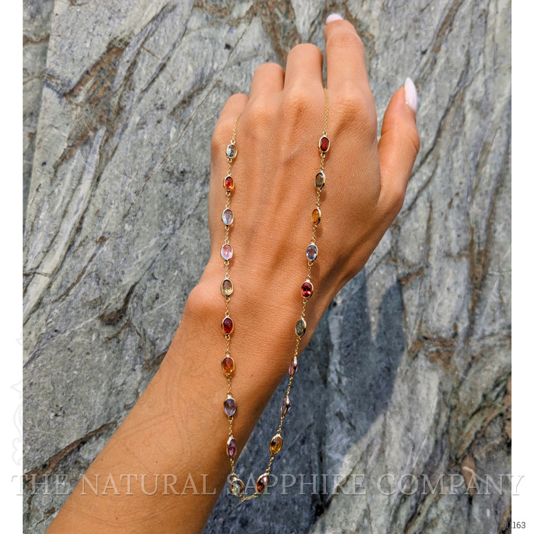 12.81 Ct. Multi Color Sapphire Bezel Necklace, 14K Yellow Gold