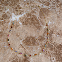 12.81 Ct. Multi Color Sapphire Bezel Necklace, 14K Yellow Gold Life Style