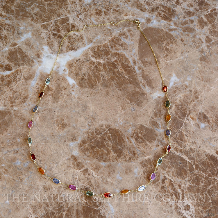 12.81 Ct. Multi Color Sapphire Bezel Necklace, 14K Yellow Gold