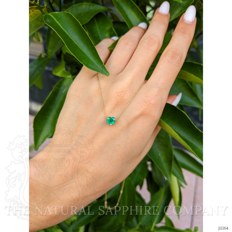 0.55 Ct. Emerald Solitaire Necklace, 14K Yellow Gold