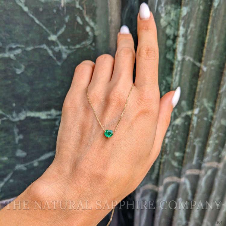 0.55 Ct. Emerald Solitaire Necklace, 14K Yellow Gold