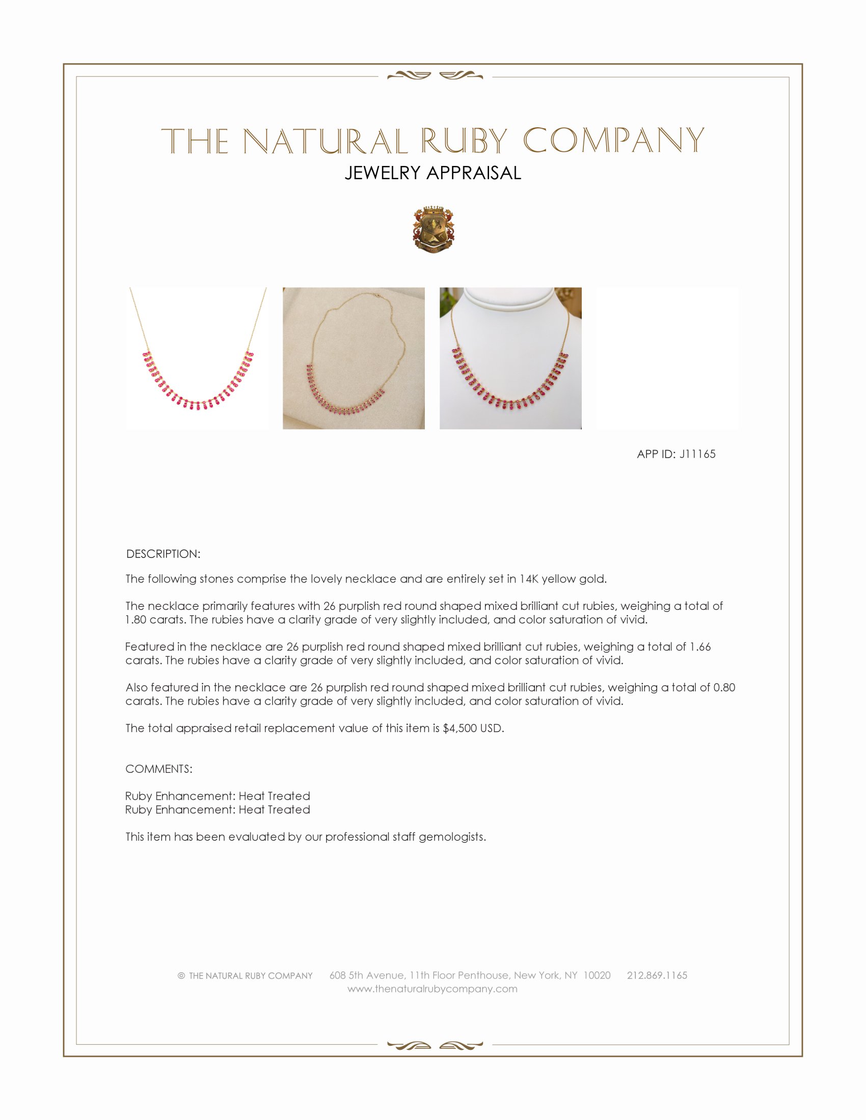 1.80 Ct. Purplish Red Ruby Accent Stones Necklace, 14K Yellow Gold