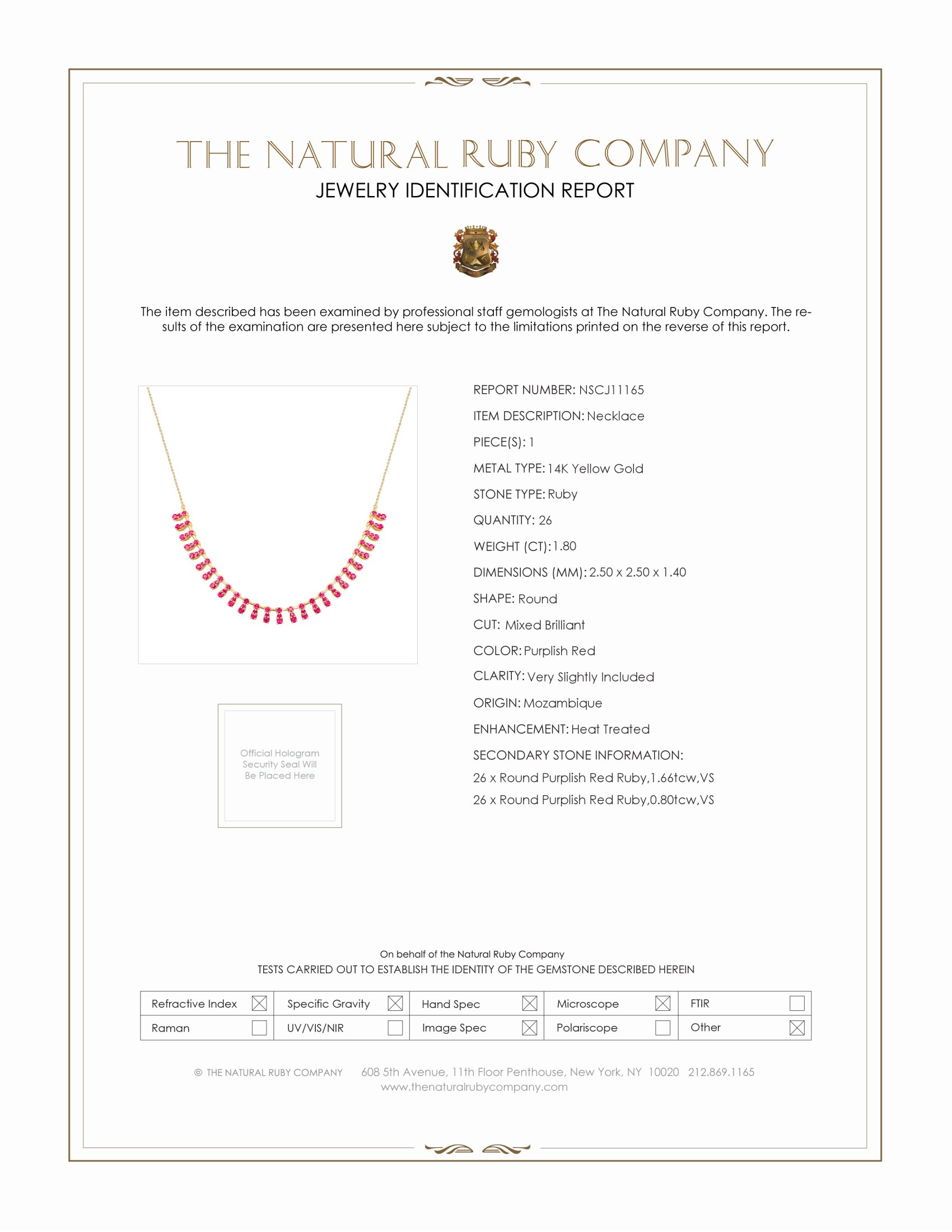 1.80 Ct. Ruby Ruby Accent Stones Necklace, 14K Yellow Gold
