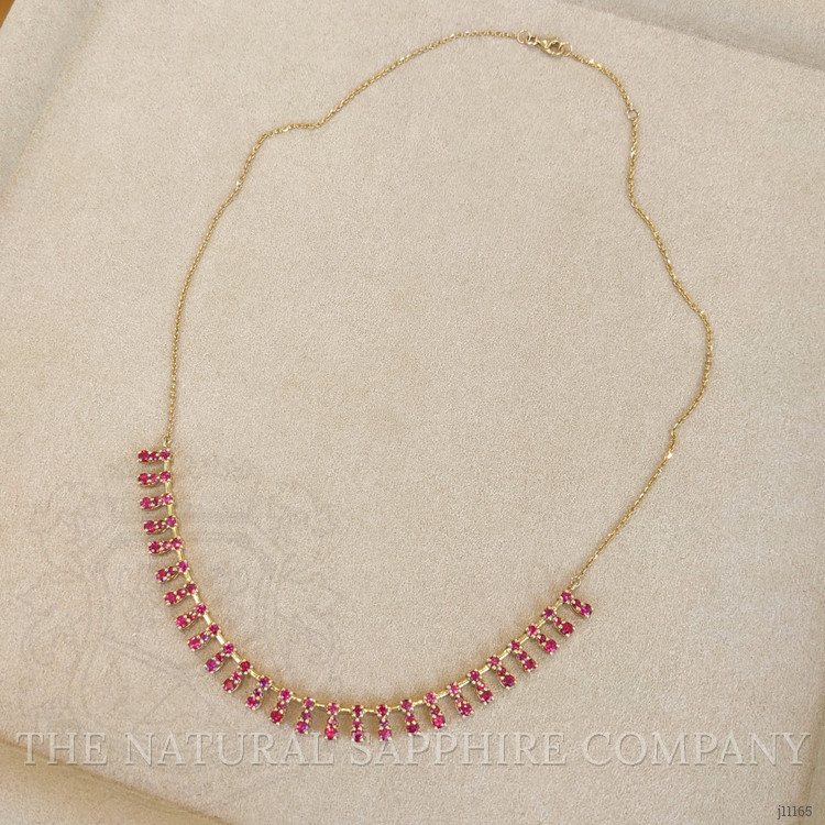 1.80 Ct. Ruby Ruby Accent Stones Necklace, 14K Yellow Gold