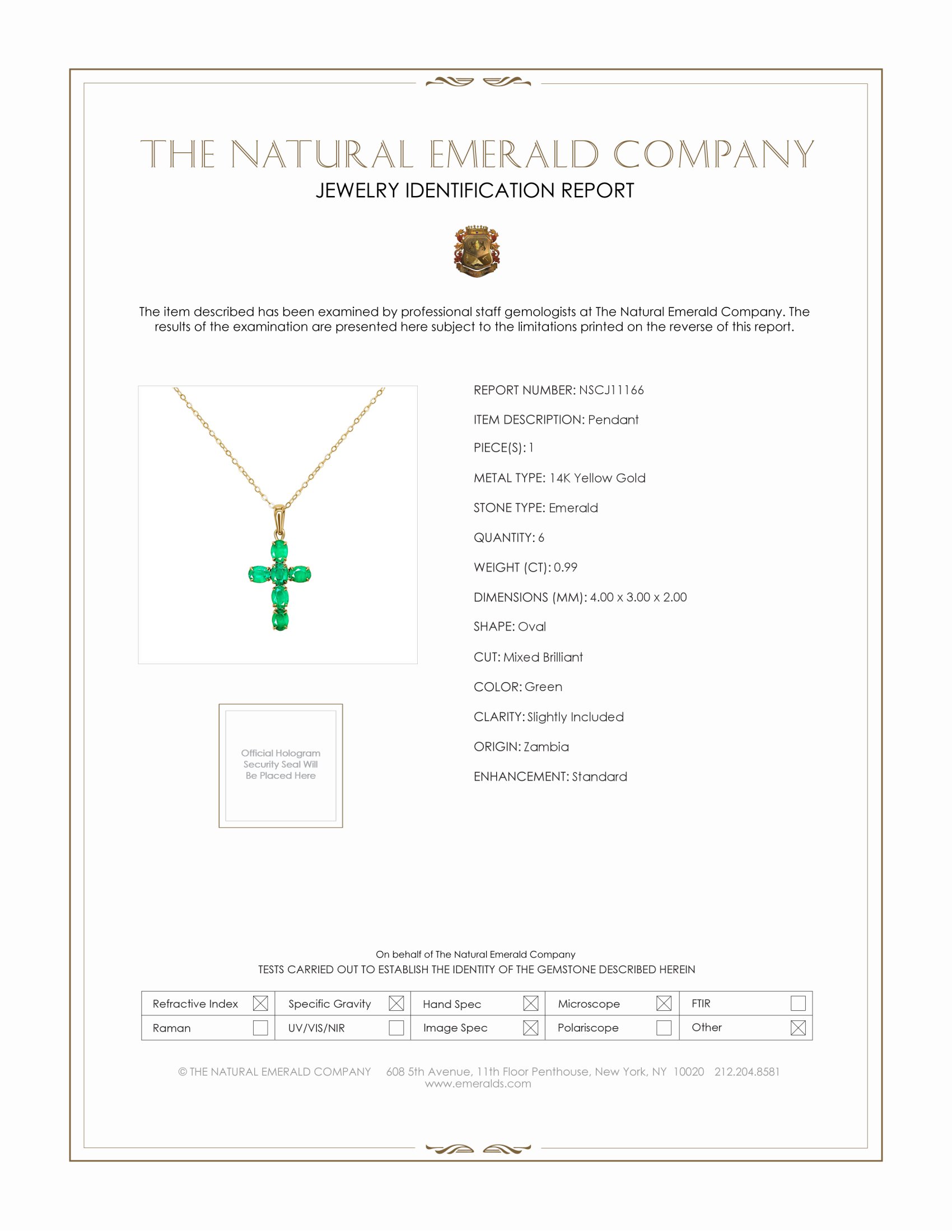 0.99 Ct. Emerald Religious Pendant, 14K Yellow Gold