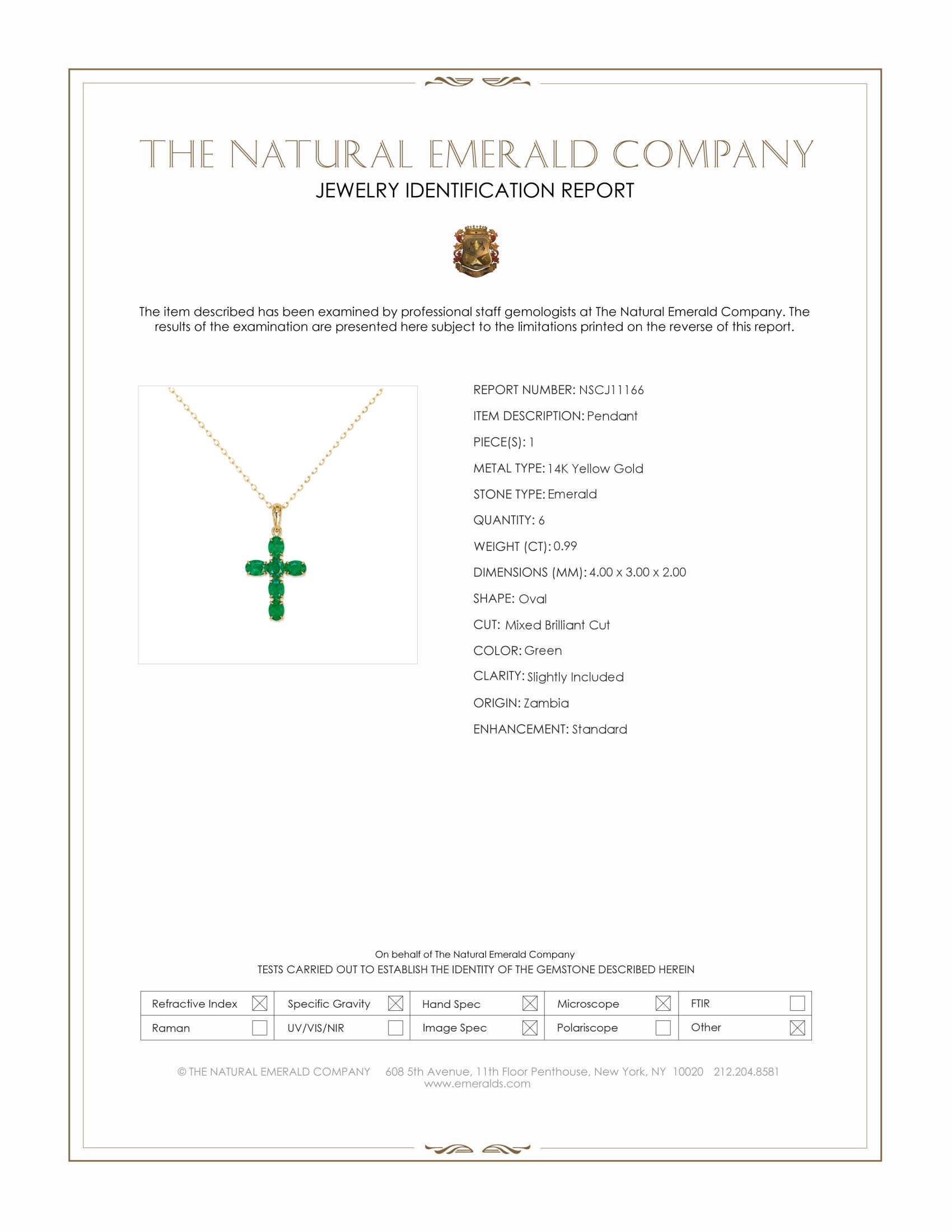 0.99 Ct. Emerald Religious Pendant, 14K Yellow Gold