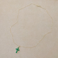 0.99 Ct. Emerald Religious Pendant, 14K Yellow Gold Image