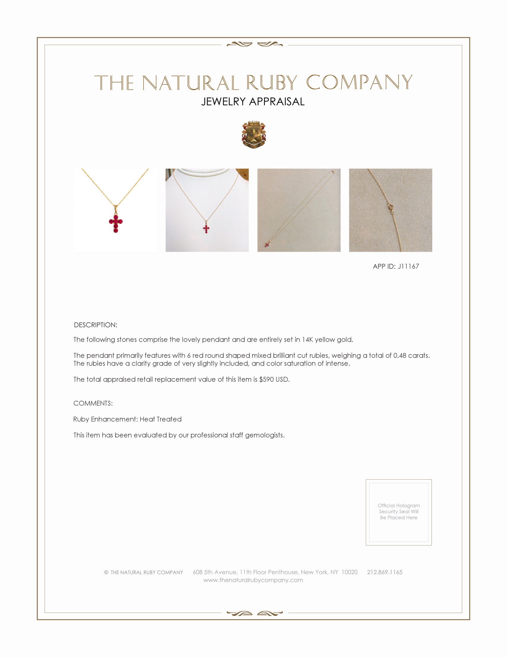 0.48 Ct. Ruby Religious Pendant, 14K Yellow Gold
