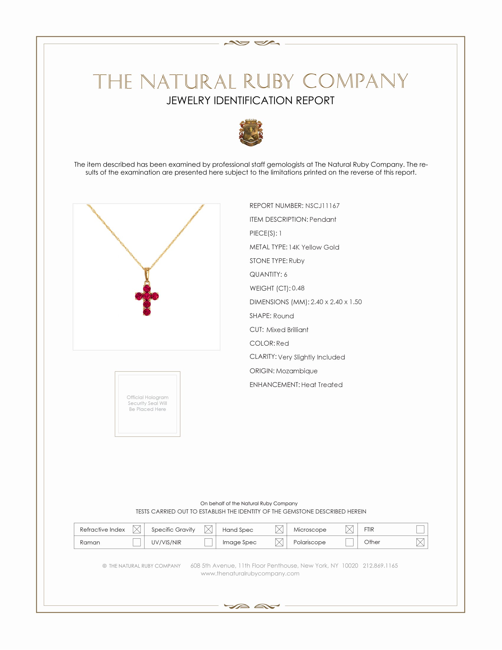0.48 Ct. Ruby Religious Pendant, 14K Yellow Gold