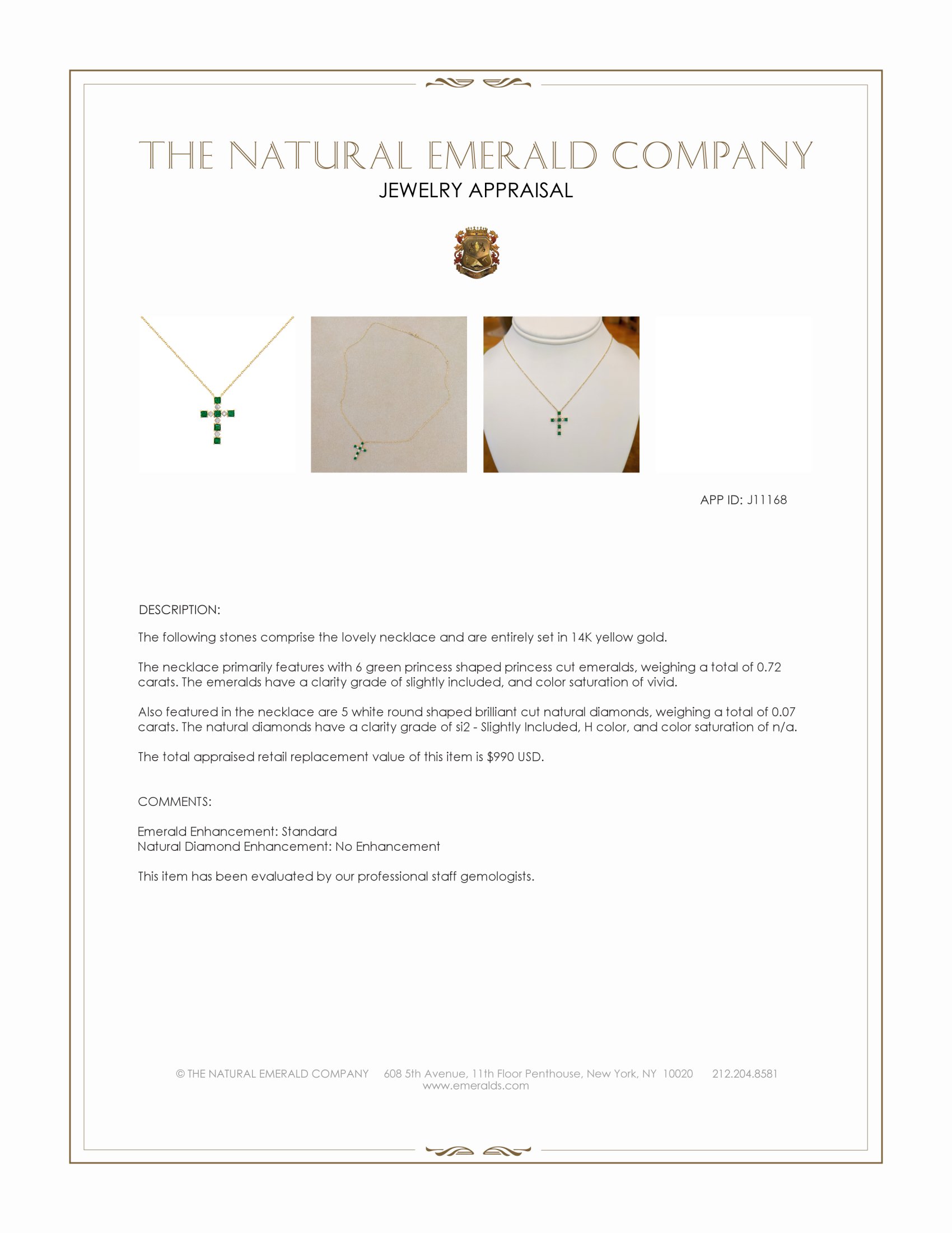 0.72 Ct. Emerald and Natural Diamond Religious Necklace, 14K Yellow Gold