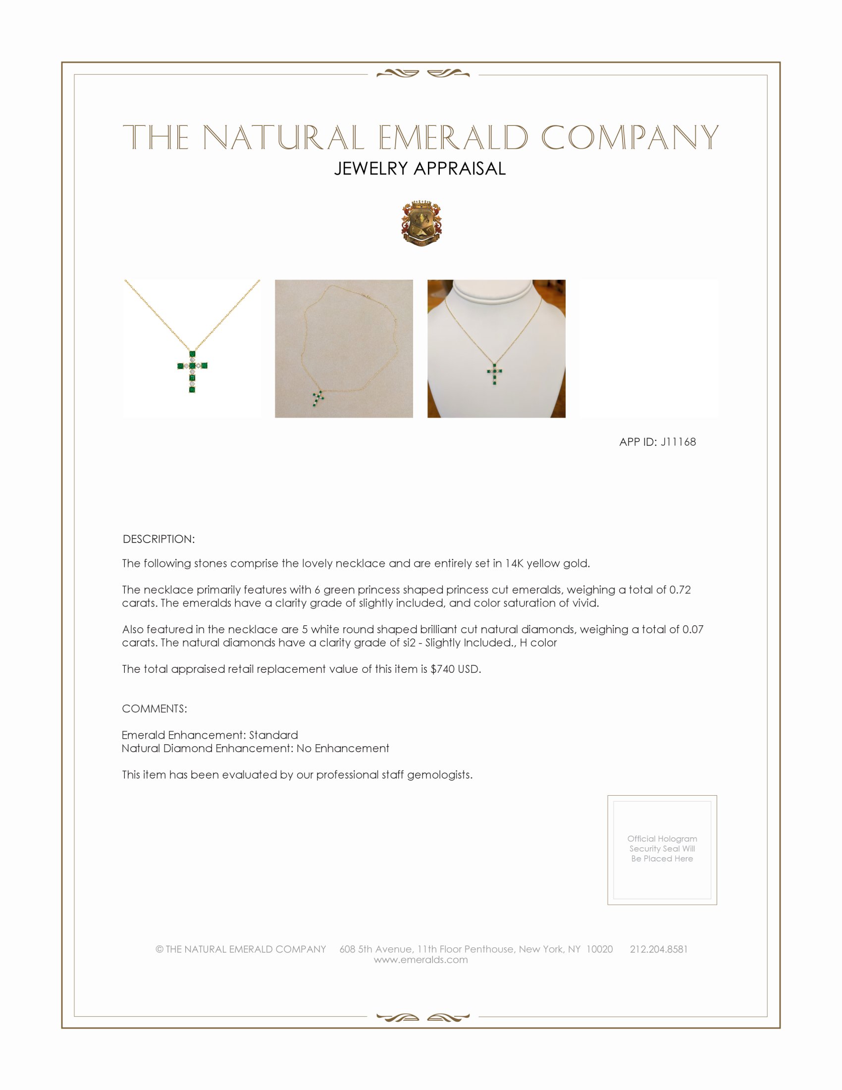 0.72 Ct. Emerald Natural Diamond Religious Necklace, 14K Yellow Gold