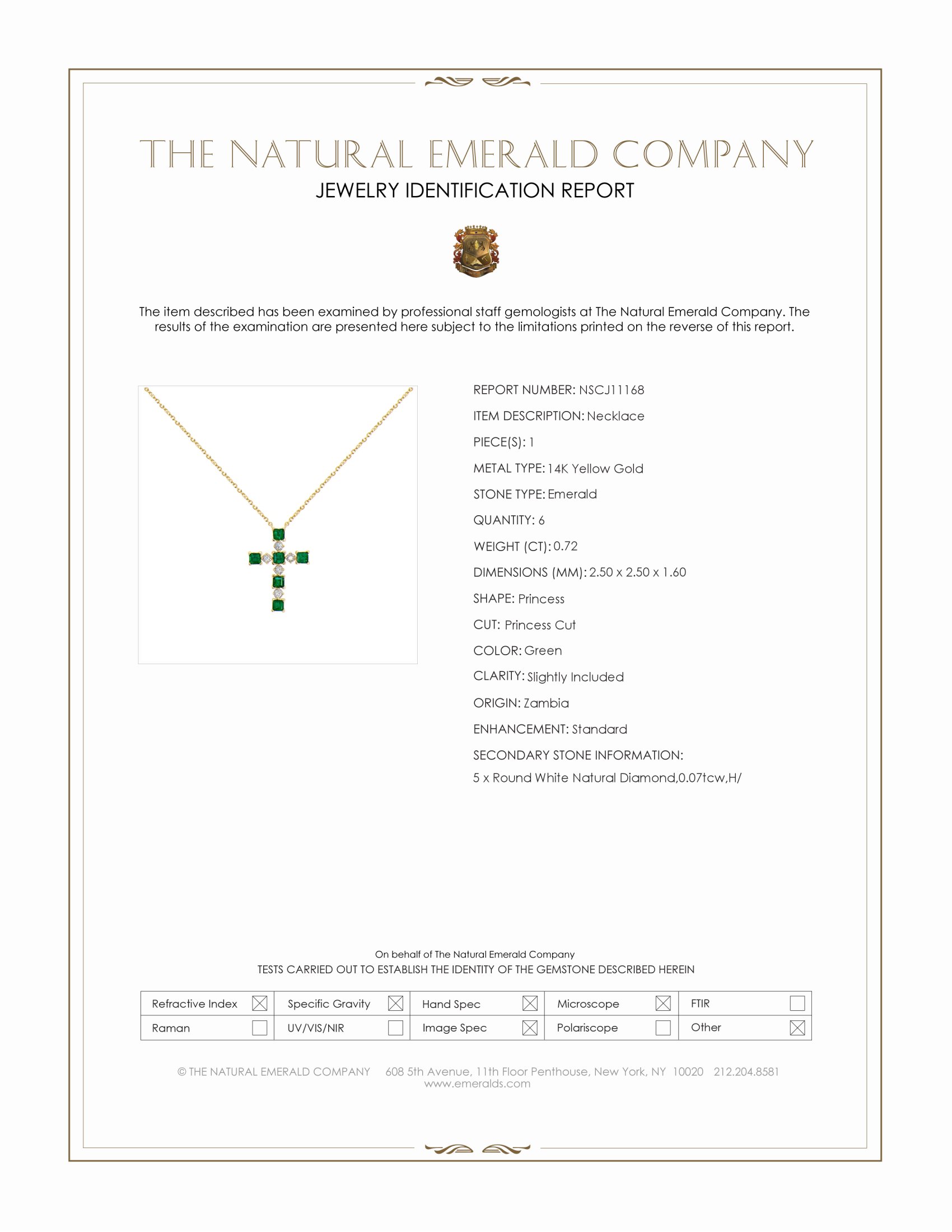 0.72 Ct. Emerald and Natural Diamond Religious Necklace, 14K Yellow Gold